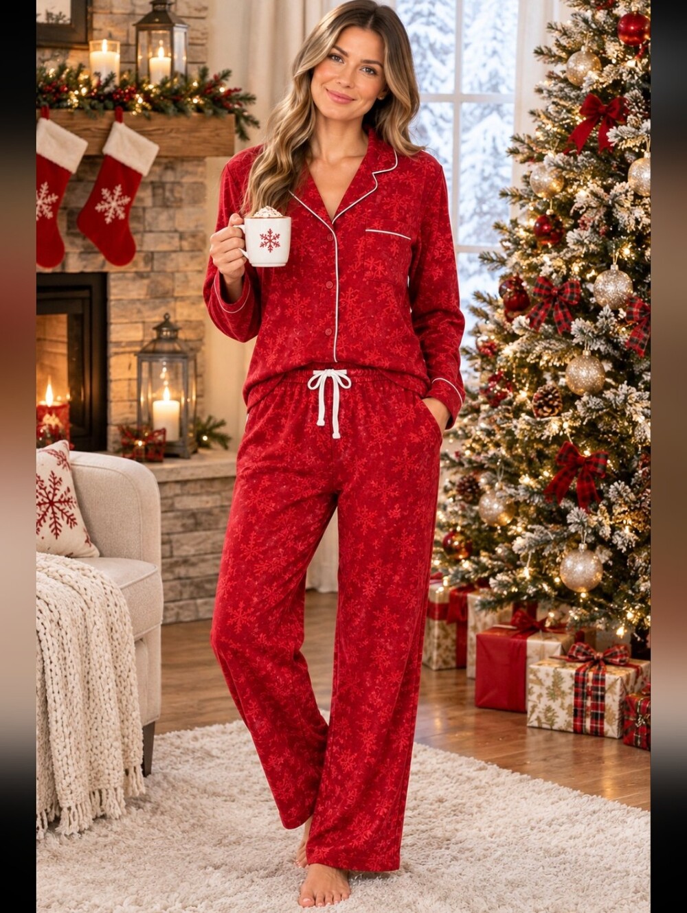 🎅 VICTORIA'S SECRET RED SNOWFLAKE FLANNEL PAJAMAS 🎅